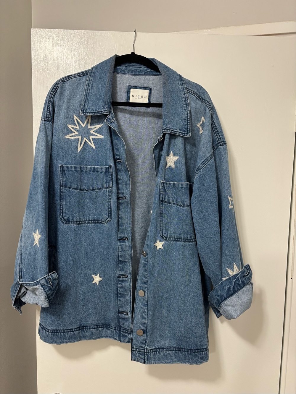 Risen Light Blue Star Embroidered Denim Jacket size 1x